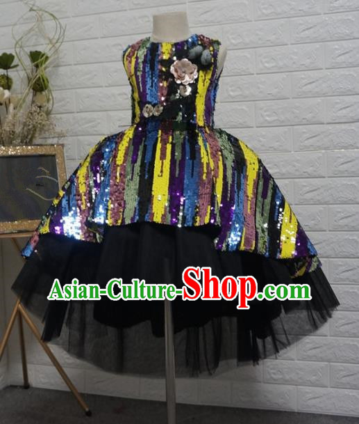 Top Grade Stage Show Dance Colorful Paillette Bubble Full Dress Catwalks Court Princess Costume for Kids