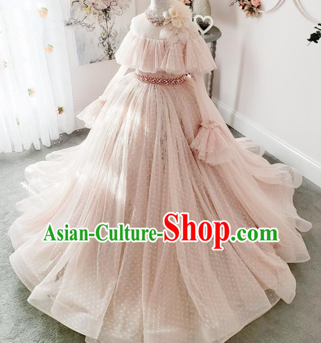 Top Grade Stage Show Compere Pink Veil Full Dress Catwalks Court Princess Dance Costume for Kids