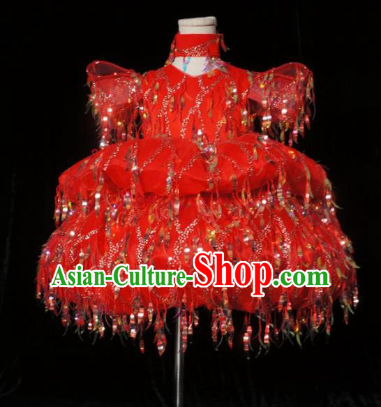 Top Grade Stage Show Compere Red Short Full Dress Catwalks Court Princess Dance Costume for Kids