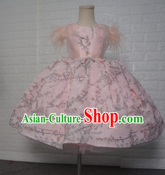 Top Grade Stage Show Compere Pink Short Dress Catwalks Court Princess Dance Costume for Kids