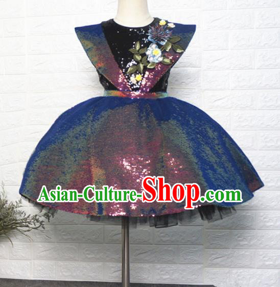 Top Grade Stage Show Dance Paillette Bubble Full Dress Catwalks Court Princess Costume for Kids