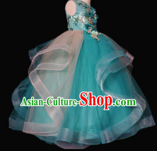 Top Grade Stage Show Dance Green Veil Full Dress Catwalks Court Princess Costume for Kids
