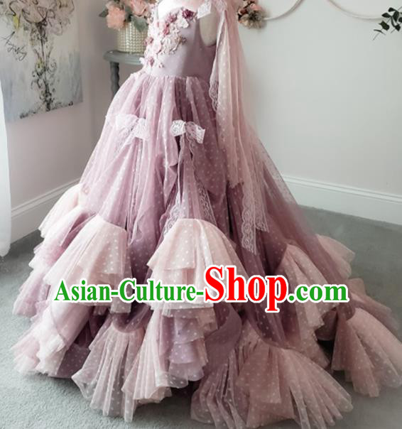 Top Grade Stage Show Compere Light Purple Dress Catwalks Court Princess Dance Costume for Kids