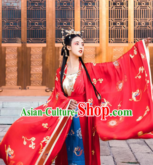 Chinese Tang Dynasty Wedding Embroidered Red Hanfu Dress Traditional Ancient Court Princess Historical Costume for Women