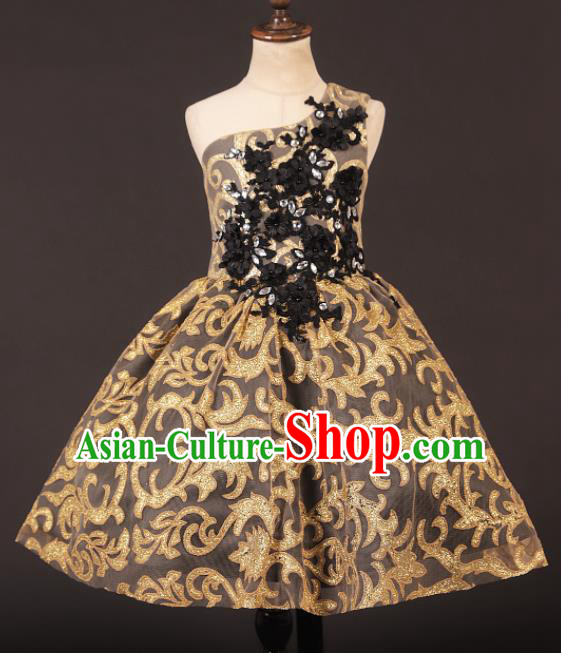 Professional Catwalks Stage Show Dance Brown Dress Modern Fancywork Compere Court Princess Costume for Kids