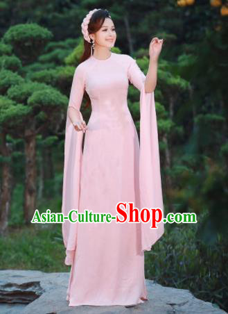 Asian Vietnam Traditional Cheongsam Vietnamese Bride Classical Pink Aodai Qipao Dress for Women