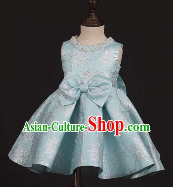 Professional Catwalks Stage Show Dance Light Blue Dress Modern Fancywork Compere Court Princess Costume for Kids