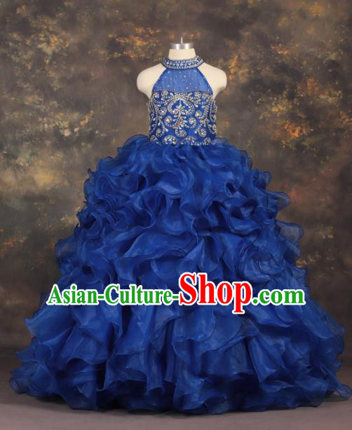 Professional Catwalks Stage Show Dance Royalblue Dress Modern Fancywork Compere Court Princess Costume for Kids