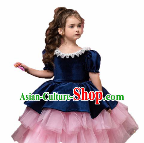 Professional Girls Modern Fancywork Velvet Dress Catwalks Compere Stage Show Costume for Kids