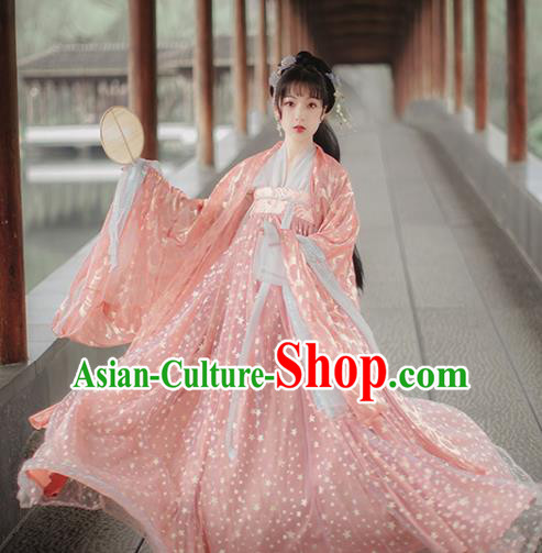 Traditional Chinese Tang Dynasty Princess Pink Hanfu Dress Traditional Ancient Peri Goddess Historical Costume for Women