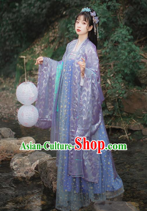 Chinese Traditional Purple Hanfu Dress Traditional Ancient Tang Dynasty Princess Historical Costume for Women