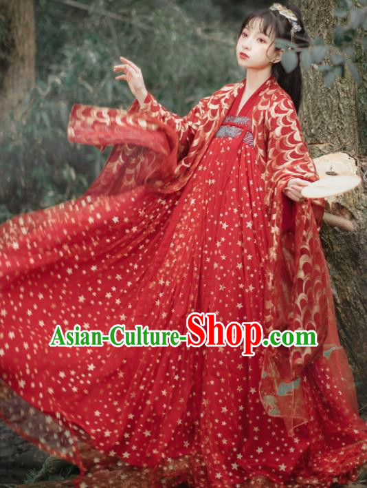 Traditional Chinese Tang Dynasty Princess Wedding Historical Costume Traditional Ancient Bride Red Hanfu Dress for Women