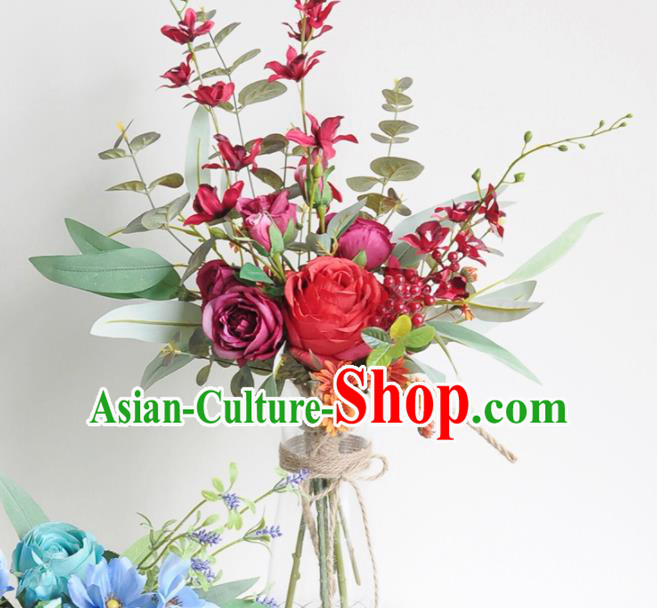 Handmade Classical Wedding Silk Flowers Bride Holding Emulational Flowers Ball Hand Tied Bouquet Flowers for Women