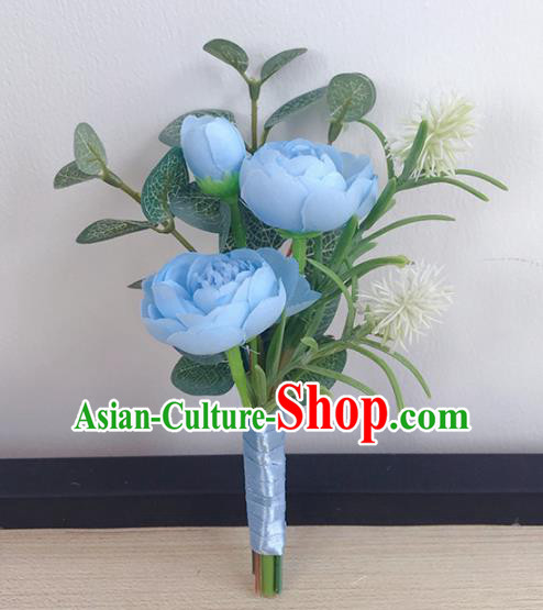 Top Grade Classical Wedding Brooch Flowers Groom Corsage Groomsman Blue Peony Brooch Flowers for Men