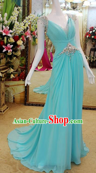 Top Grade Modern Fancywork Blue Formal Dress Compere Catwalks Costume for Women