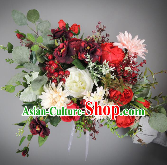 Handmade Wedding Bride Holding Emulational Classical Flowers Ball Hand Tied Bouquet Flowers for Women