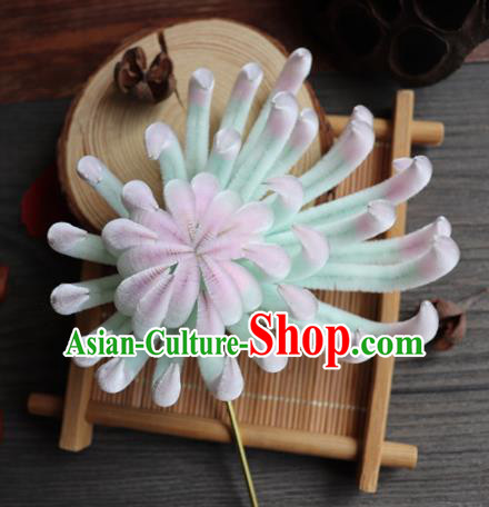 Chinese Handmade Green Velvet Chrysanthemum Hairpins Ancient Palace Hair Accessories Headwear for Women