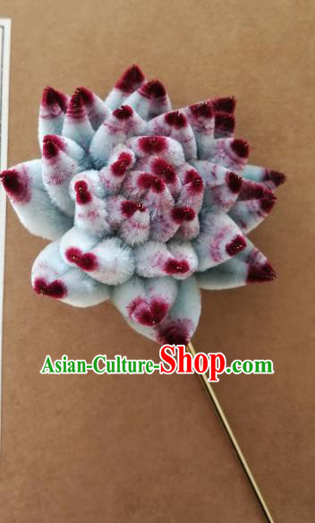 Chinese Handmade Blue Velvet Flowers Hairpins Ancient Palace Hair Accessories Headwear for Women