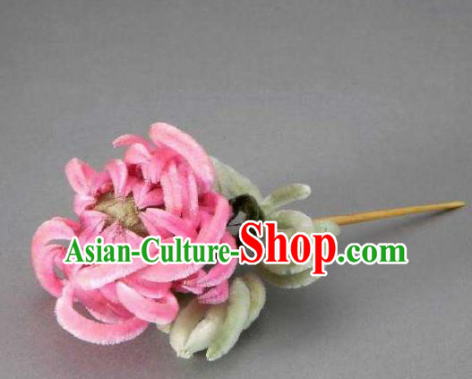 Chinese Handmade Velvet Chrysanthemum Hairpins Ancient Palace Hair Accessories Headwear for Women