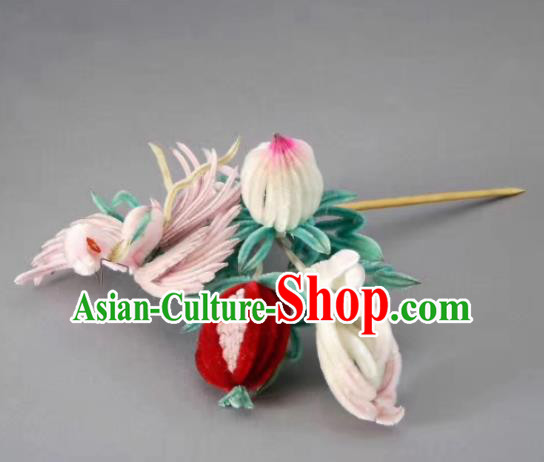 Chinese Handmade Velvet Phoenix Hairpins Ancient Palace Queen Hair Accessories Headwear for Women