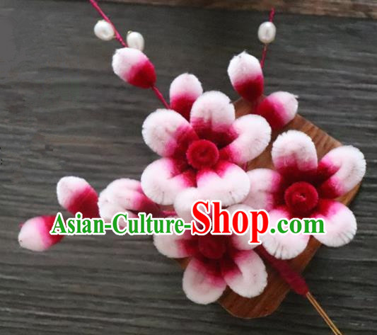 Chinese Handmade Velvet Plum Blossom Hairpins Ancient Palace Queen Hair Accessories Headwear for Women