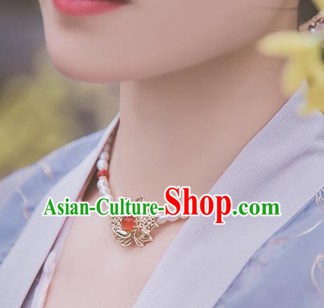 Handmade Chinese Classical Agate Necklace Ancient Palace Hanfu Necklet Accessories for Women