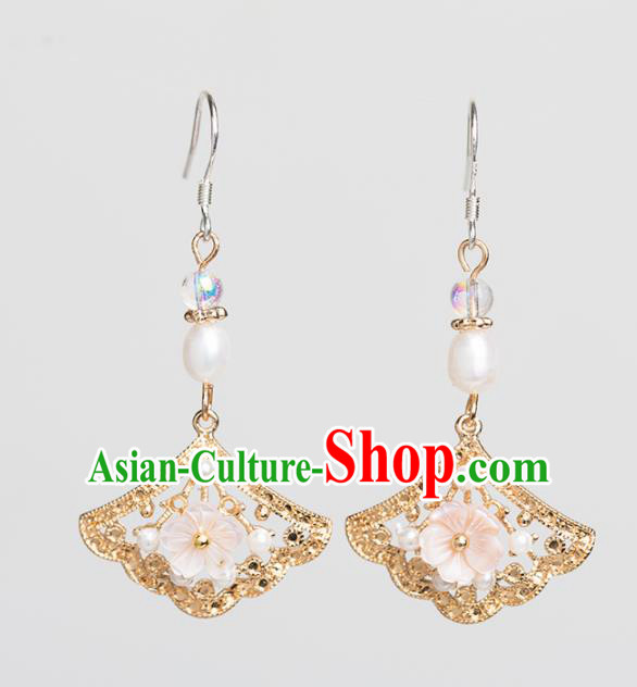 Handmade Chinese Classical Pearls Earrings Ancient Palace Ear Accessories for Women