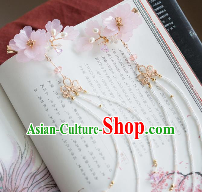 Chinese Handmade Pink Flowers Hair Claws Ancient Princess Hair Accessories Headwear for Women