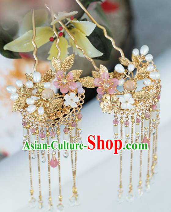 Chinese Handmade Golden Leaf Tassel Hairpins Ancient Princess Hair Accessories Headwear for Women