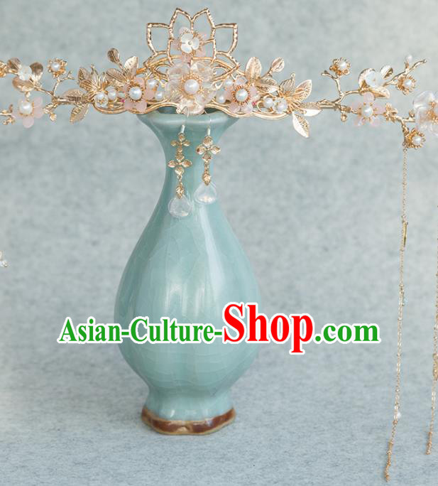 Chinese Handmade Hair Crown Tassel Hairpins Ancient Princess Hair Accessories Headwear for Women