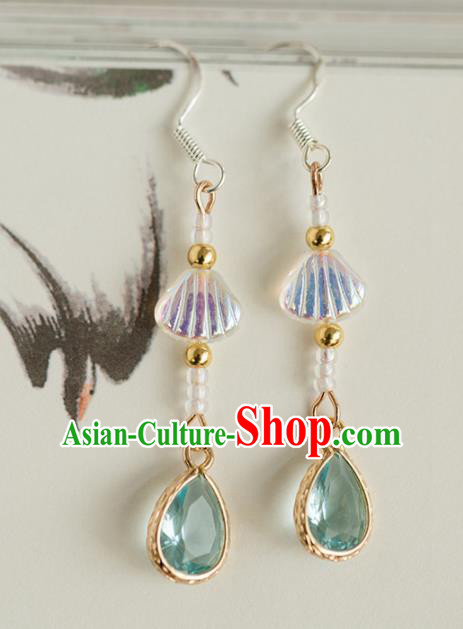 Handmade Chinese Classical Green Crystal Earrings Ancient Palace Ear Accessories for Women