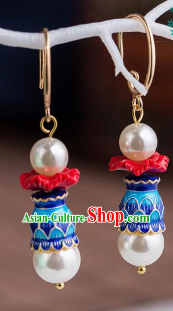 Handmade Chinese Classical Blueing Earrings Ancient Palace Ear Accessories for Women