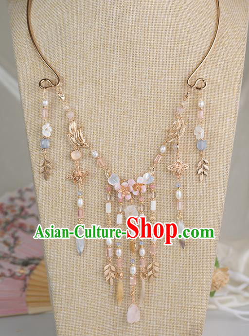 Handmade Chinese Classical Pearls Tassel Necklace Ancient Palace Hanfu Necklet Accessories for Women