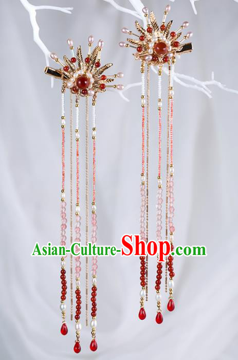 Chinese Handmade Beads Tassel Hair Claws Hairpins Ancient Princess Hair Accessories Headwear for Women