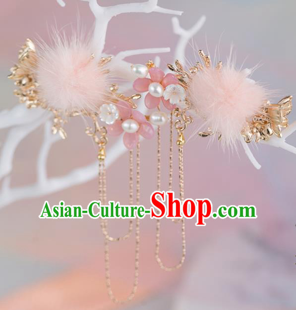 Chinese Handmade Pink Venonat Tassel Hair Claws Hairpins Ancient Princess Hair Accessories Headwear for Women