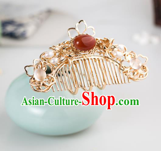 Chinese Handmade Hanfu Agate Hair Comb Hairpins Ancient Princess Hair Accessories Headwear for Women