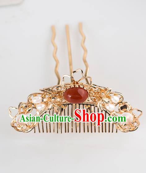 Chinese Handmade Hanfu Agate Hair Comb Hairpins Ancient Princess Hair Accessories Headwear for Women