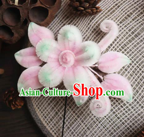 Chinese Handmade Wedding Pink Velvet Flowers Hairpins Ancient Palace Queen Hair Accessories Headwear for Women