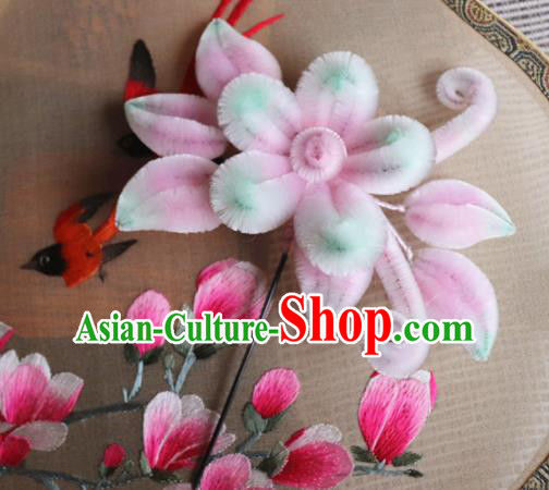 Chinese Handmade Wedding Pink Velvet Flowers Hairpins Ancient Palace Queen Hair Accessories Headwear for Women