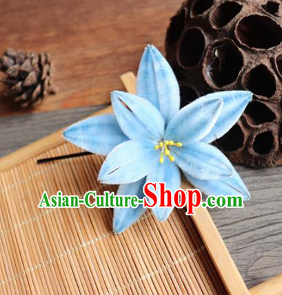 Chinese Handmade Wedding Blue Velvet Hairpins Ancient Palace Queen Hair Accessories Headwear for Women