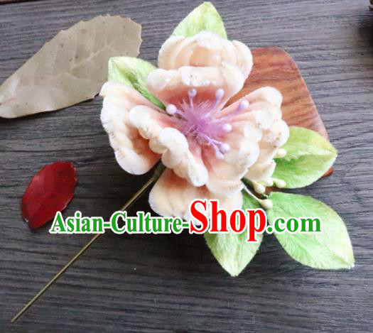 Chinese Handmade Wedding Pink Velvet Begonia Hairpins Ancient Palace Queen Hair Accessories Headwear for Women