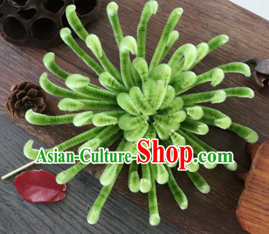 Chinese Handmade Green Velvet Chrysanthemum Hairpins Ancient Palace Queen Hair Accessories Headwear for Women