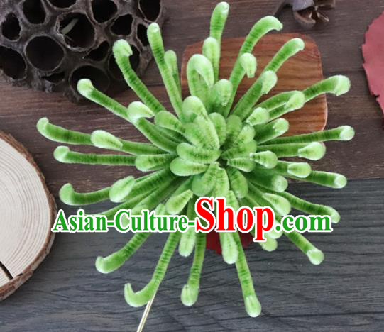 Chinese Handmade Green Velvet Chrysanthemum Hairpins Ancient Palace Queen Hair Accessories Headwear for Women