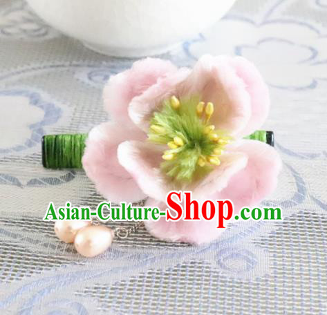 Chinese Handmade Pink Velvet Flowers Hair Claw Ancient Palace Queen Hair Accessories Headwear for Women