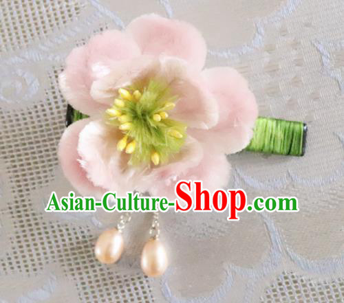 Chinese Handmade Pink Velvet Flowers Hair Claw Ancient Palace Queen Hair Accessories Headwear for Women