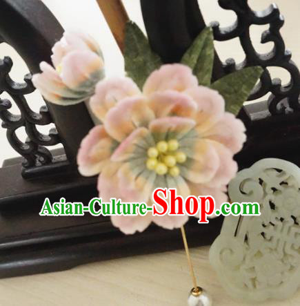 Handmade Chinese Classical Pink Velvet Peony Brooch Ancient Palace Breastpin for Women