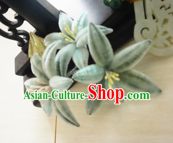 Chinese Handmade Green Velvet Flowers Hairpins Ancient Palace Queen Hair Accessories Headwear for Women