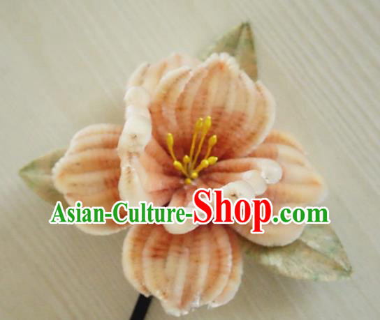 Chinese Handmade Pink Velvet Flowers Hairpins Ancient Palace Queen Hair Accessories Headwear for Women