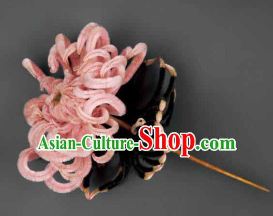 Chinese Handmade Pink Velvet Chrysanthemum Hairpins Ancient Palace Queen Hair Accessories Headwear for Women