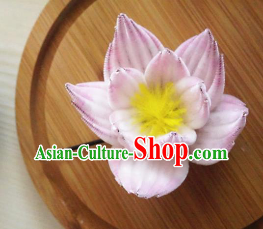 Chinese Handmade Pink Velvet Lotus Hairpins Ancient Palace Queen Hair Accessories Headwear for Women